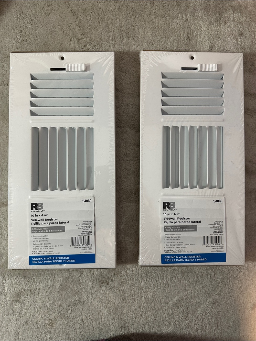 RB White Sidewall Vent Register with Adjustable Louvers - Pack of 2